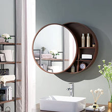 Specchio Contenitore per Bagno Specchio in Legno Massello con Ripiano Specchio per Trucco Mobile Pensile A Parete Tondo, Sinistra E Destra Push-Pull (Color : Brown, Size : 70cm/27.6inches)