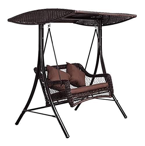 HLZY Grande aliante all'aperto con Supporto, Oscillazione del Portico con mobili Esterni Esterni Doppia Sedia a Dondolo all'aperto, Cuscino Impermeabile in Rattan Poltrona da Giardino