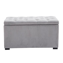 homcom Cassapanca Portaoggetti Set di 3 Pezzi con 2 Sgabelli Pouf in Velluto, Grigio Perla