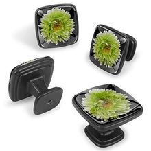 Aster fiore giallo verde bianco nero Pomelli per Porta Set di 4 Pomelli per Mobili Manopole per Cassetti Cucina Armadio Vetro