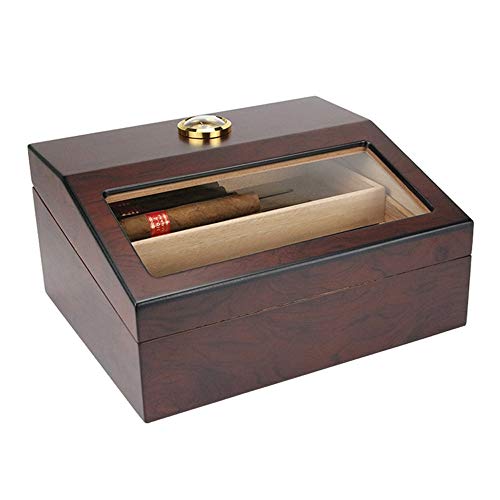 FxsD Cigar Box, Legno di Cedro-Allineato Cigar Humidor, Vetro Trasparente Tetto apribile, Piano Vernice Texture, Grande capacità a Doppio Strato di conservazione dei sigari Vetrinetta con igrometro e