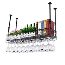 DJSMjbj Cremagliere del Vino Regolabile Altezza Montato A Soffitto Appeso Portabottiglie di Vino Metallo Ferro Wine Rack Rack Calici Calici Rack Ripiani Decke (Color : Black, Size : L50*W25cm)