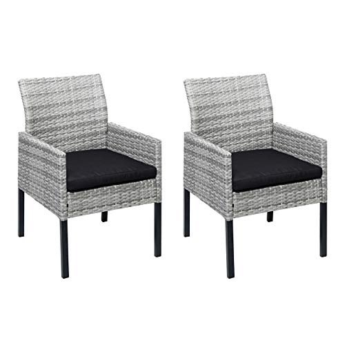 Mendler Set 2X poltrone da Esterno polyrattan HWC-G12 Premium Grigio Cuscini Antracite