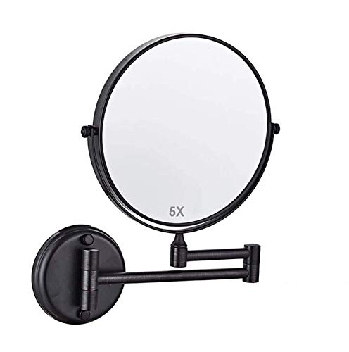 AJH Specchio per Il Trucco da Parete, ingrandimento 1X / 5X, Specchio da Bagno Specchio cosmetico da Trucco 360 e Girevole Estensibile per Hotel da Bagno, Rame Nero per s