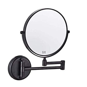 AJH Specchio per Il Trucco da Parete, ingrandimento 1X / 5X, Specchio da Bagno Specchio cosmetico da Trucco 360 e Girevole Estensibile per Hotel da Bagno, Rame Nero per s
