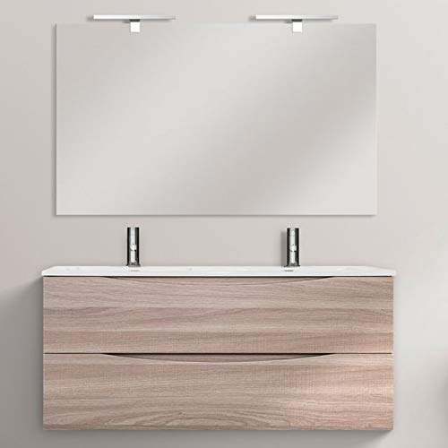 Bagno Italia Mobile Arredo Bagno Light 120cm sospeso doppio lavabo rovere con due cassetti soft close Mobili I