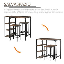 HOMCOM Set Tavolo Alto con 2 Sgabelli e Scaffale Stile Industriale in Metallo e Legno, Arredamento Moderno Bar e Cucina, Marrone Rustico