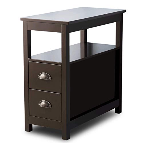 Q-HL Comodino Tavolo da Comodino Retro semplicità Sofà Tavolino con 2 Cassetti E Scaffale Aperto Tavolino da caffè Facile da Letto, per Soggiorno Ufficio Camera da Letto, Marrone