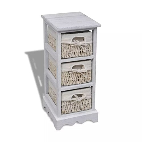 Tidyard Armadietto Salvaspazio in Legno con 3 Cestini Intrecciati Bianchi/Marroni,Mobiletto con Cestini,Mobile Colonna,Armadietto Colonna,Armadietto con Cestini 25x28x58 cm