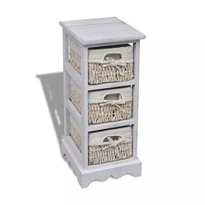 Tidyard Armadietto Salvaspazio in Legno con 3 Cestini Intrecciati Bianchi/Marroni,Mobiletto con Cestini,Mobile Colonna,Armadietto Colonna,Armadietto con Cestini 25x28x58 cm