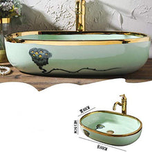 Jgophu, lavabo in ceramica da appoggio, guardaroba, lavabo dipinto a mano, ovale, verde