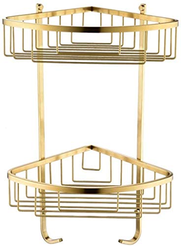 UWY Cestino portaoggetti Moderno a Doppio Triangolo in Acciaio Inossidabile 2 Ripiani in Oro per Bagno Angolo Doccia mensola da Parete Supporto Staffa Dorata Cornice angolare da Bagno con 2 ganc