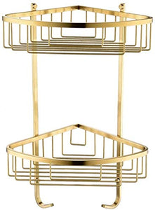 UWY Cestino portaoggetti Moderno a Doppio Triangolo in Acciaio Inossidabile 2 Ripiani in Oro per Bagno Angolo Doccia mensola da Parete Supporto Staffa Dorata Cornice angolare da Bagno con 2 ganc