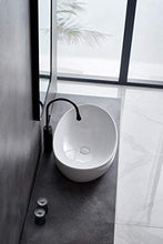 Eridanus Lavandino da Bagno da Tavolo Ovale, Lavabo in Ceramica Bianca, Lavandini da Bagno, 60 x 42 x 16,5 cm, Lavello con Scarico in Ceramica Incluso