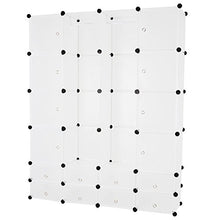 Armadio a Cubi - in Plastica, 145/180/37 cm, con 16 Scomparti Chiusi e 2 Aperti, 2 Aste Appendiabiti, Nero con Motivo e Bianco - Armadio Portatile, Armadietto Guardaroba, Ripostiglio