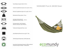 ECOMUNDY Pure XL 380 verde - Amaca da giardino premium - verde solido - cotone organico - GOTS - 160x260x380cm