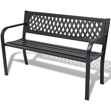 Panca da giardino in acciaio con schienale in PVC, panca da giardino per esterni e giardino, colore nero, 118 x 50 x 75 cm