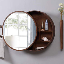 LIGHTXYX Armadietto per Specchio da Bagno in Legno massello Specchio da Parete con Specchio Tondo con Funzione di archiviazione