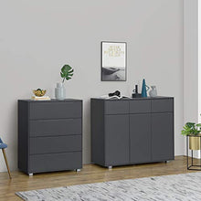 [en.casa] Comò con 4 Cassetti e Piedini Casettiera Capiente 101,5 x 80 x 48 cm Mobile Multiuso per Camera/Ufficio - Grigio Scuro