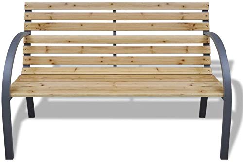 Panchina da Giardino a 3 Posti, Panchina per Parco Panchina in Ferro e Legno con Schienale e Braccioli, 120 x 62 x 82 cm