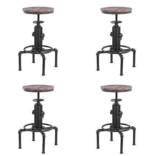 IKAYAA Sgabello Industriale, Set di 4 Sgabelli da Bar, Sgabello Altezza Pendente Girevole Regolabile in Legno Pianoforte Tavolo da Pranzo Sgabello da Bar Sgabello con Poggiapiedi (4 Pezzi)