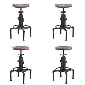 IKAYAA Sgabello Industriale, Set di 4 Sgabelli da Bar, Sgabello Altezza Pendente Girevole Regolabile in Legno Pianoforte Tavolo da Pranzo Sgabello da Bar Sgabello con Poggiapiedi (4 Pezzi)