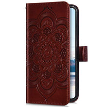 URFEDA Pelle Libretto Custodia Compatibile con Galaxy A11 Cover Libretto Portafoglio 3D Girasole Fiore Di Mandala Case Antiurto Cover Silicone Morbido Custodia Magnetico Taccuino Flip Custodia Marrone
