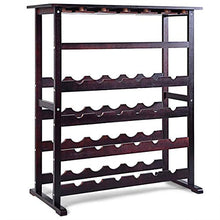 COSTWAY Cantinetta Portabottiglie Scaffale per Vino con Portabicchiere in Legno da 24 Bottiglie, Marrone Scuro, 90,5 x 80 x 41,5 cm