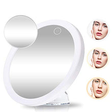 GEMITTO 2 Pezzi 10x + 5X Specchio da Trucco Specchio Luminoso con LED Naturale Luce con Ventose e Dimmerabile in 3 Colori, Anello Girevole 360 Montato per Casa e in Viaggio