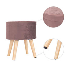 WOLTU SH27rs Pouf Contenitore Sgabello Basso Sedia Rotonda Poggiapiedi Gambe in Legno Rosa