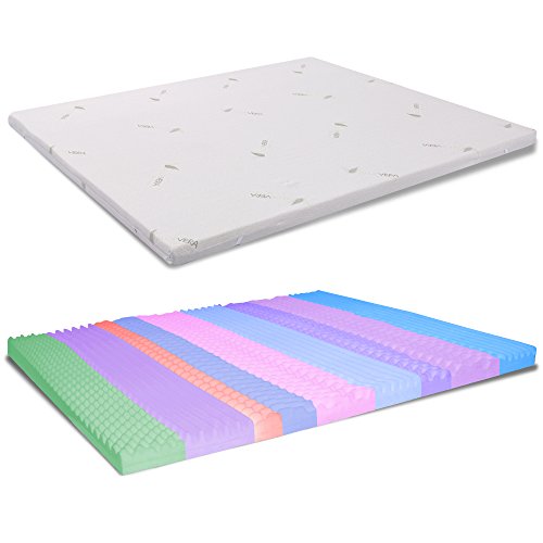 Topper Memory alla Francese 140X200 H 5 CM SFODERABILE Aloe Vera - CORRETTORE A 9 Zone per Materasso
