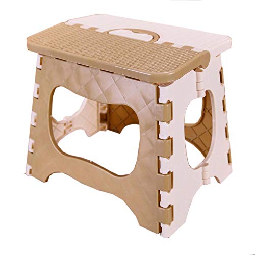 Sgabello portatile in plastica, pieghevole, facile da riporre e pieghevole, per cucina, bagno, WC, roulotte, per bambini, adulti (beige intrecciato)