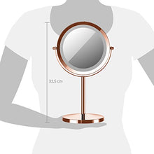 Navaris specchio ingrandente con luce LED - specchio luminoso 5:1 ingrandimento x5 specchietto girevole per il trucco da appoggio luce integrata rame