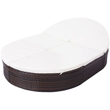 Festnight Letto Lettino Prendisole Matrimoniale a Doppio Ovale in Polirattan Marrone/Nero con Cuscino Bianco da Giardino/Piscina/Patio/Sipaggia/Mare per Esterno 200x140x28 cm