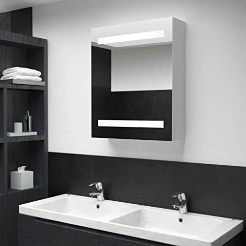 vidaXL Armadietto Bagno con Specchio e Luci LED con Ante e Ripiani Interni Elegante Moderno Funzionale Mobiletto Pensile 50x13,5x60 cm MDF e Melamina