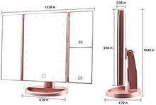 YYHAD - Specchio cosmetico per trucco, con 21 luci a LED, 2 x 3 x ingrandimento, a tre pieghe, illuminato, dimmerabile, specchio cosmetico