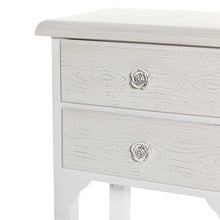 Baroni Home Comodino in stile shabby chic bianco con due cassetti e un ripiano, Comodino in legno mdf decorato con pomelli a rosa in resina. Dimensioni: 37x26x70 cm