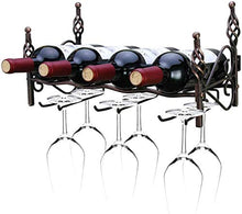 TFACR Espositore per Bottiglie di Vino in Ferro e Vetro da Vino Portabottiglie da Vino a Parete 4 Bottiglie di Vino e 6 Bicchieri da Vino in Vetro per Regali