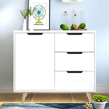 lyrlody Credenza Cucina Bianca con Gambe, Credenza da Pranzo Armadietto, 1 Porte e 3 Cassetti, 80 x 40 x 76cm