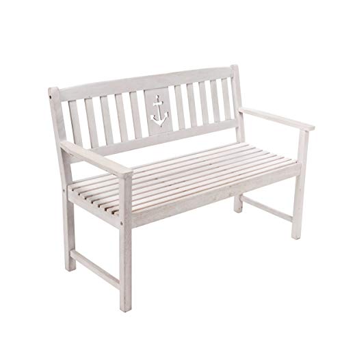 Pureday Garden Bench Anchor - Panchina in Legno Marittimo - 2 posti - Legno di eucalipto - Bianco