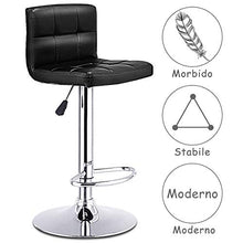 COSTWAY Set di 2 Sgabelli da Bar Moderno Girevole e Regolabile, Sgabello da Bar Quadrato Senza Braccioli, in Cuoio PU, Sedia da Bancone (Nero)