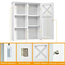 COSTWAY Armadietto da Parete, Mobiletto da Bagno a Muro con Ripiano Regolabile, Bianco, 61 x 48 x 17,5 cm