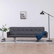 mewmewcat Divano Letto con Braccioli Grigio in Similpelle,Divano Letto 3 Posti,Divano Letto in Ecopelle Grigio Moderno