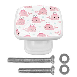 Set di 4 maniglie rotonde per armadio da cucina, credenza, cassettiera, cassettiera, con viti, per cucina, comò, armadietto, bagno, armadio con motivo a delfini cartoni animati con fiocco
