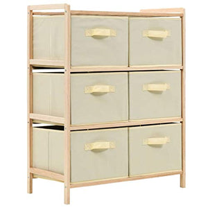 FAMIROSA Armadietto in Cedro con 6 Cesti in Tessuto Beige