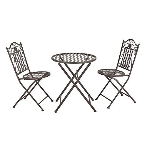 [en.casa] Set da Bistrot Composto di 1 Tavolo Rotondo e 2 Sedie con Elementi Decorativi Set Mobili Pieghevoli da Giardino/Balcone/Pub/Bar - Verde