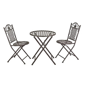 [en.casa] Set da Bistrot Composto di 1 Tavolo Rotondo e 2 Sedie con Elementi Decorativi Set Mobili Pieghevoli da Giardino/Balcone/Pub/Bar - Verde