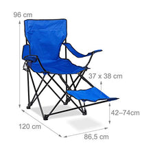 Relaxdays Sedia da Campeggio con Poggiapiedi, Pieghevole con Porta Bevande & Braccioli, Max. 120 kg, Blu