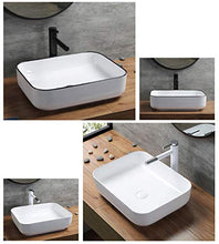 LHY BATHLEADER Lavabi d'appoggio in Ceramica Lavandino da Bagno Senza Troppopieno per Bagno,Whitewithblackedges