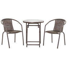 Set Tavolo e 2 Sedie Pieghevoli da Giardino in Acciaio e Rattan Marrone